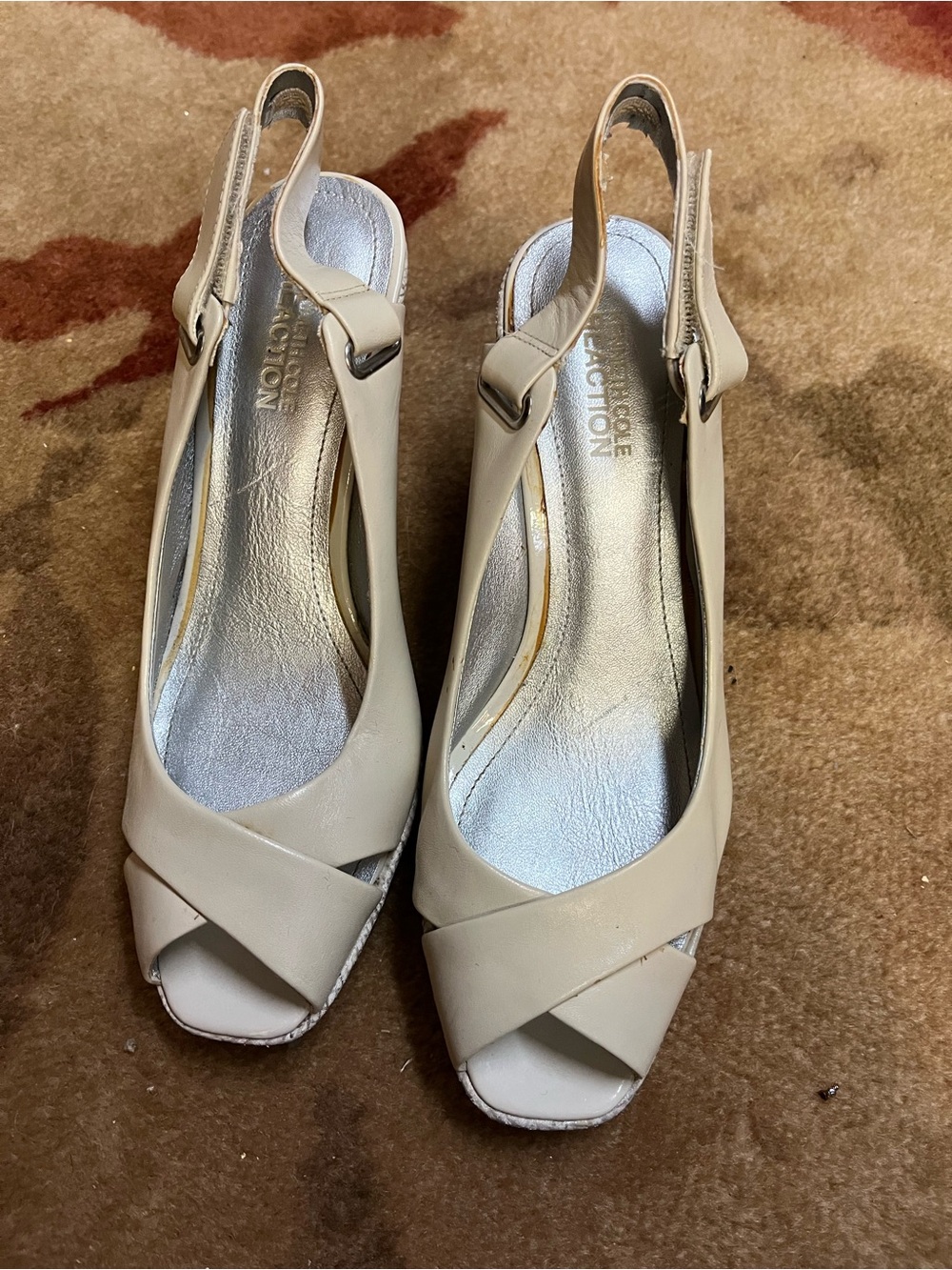 Kenneth Cole Cream Slingback Peep-Toe Heels